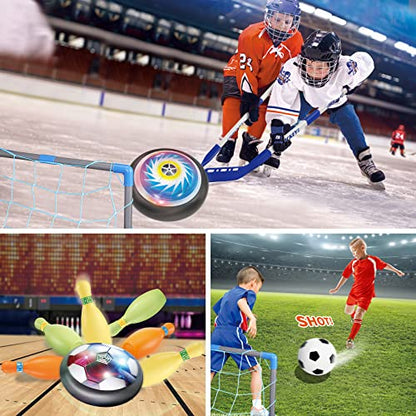 HopeRock 3-in-1 Hover Soccer Ball Hockey Bowling Set, Indoor and Outdoor Toys for Kids Ages 3-12, Outside Toys with LED Lights, Christmas Birthday Gifts for 3 4 5 6 7 8 9+ Year Old Boys Girls - style: Style A