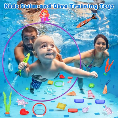 Airyard Pool Toys Diving Rings for Kids 31 PCS Underwater Swim Rings and Diving Game Set Fun Pool Game Backyard Summer Water Toys for Birthday Party Toddlers Kids Teens Adults