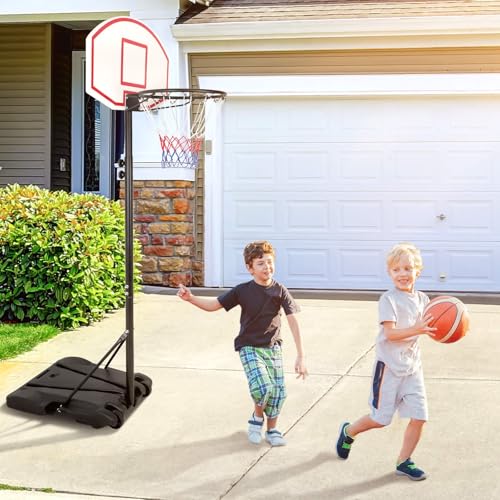 Kids Portable 5.4-7 Ft Height Adjustable Basketball Hoop Stand, 28 Inch Backboard, Basketball Goals Indoor/Outdoor