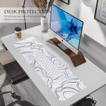 ALOANES Waterproof Mouse Pad with Durable Stitched Edge, Gaming Keyboard, Non-Slip Rubber Base, Extended Desk pad for Gamer, Office& Home, White Topographic Map Mousepad XL(31.50"x11.81"x0.12") - color: 02- Topographic Map White, size: XL(31.5" x 11.8")