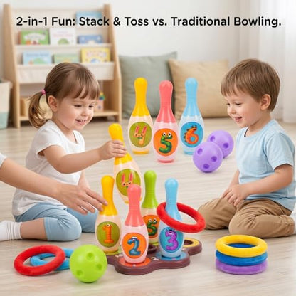 Kids Bowling Set, 6 Plastic Bowling Pins & 2 Balls, Indoor Sports Game Toy for Kids & Family Play. - color: Large