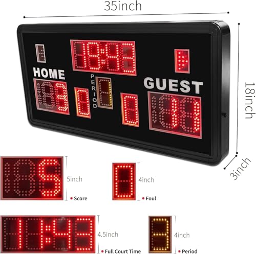 YZ 35“ Large Electronic Scoreboard with Buzzer, Wall-Mounted Professional Digital Scoreboard with Remote, Basketball Scoreboard with Timer, Digital Score Keeper for Basketball