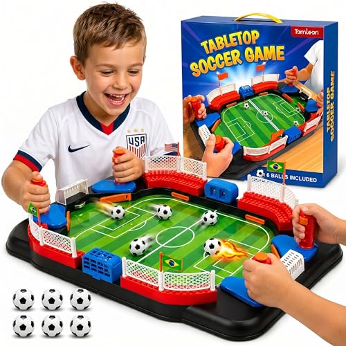 Soccer Toy for Kids - Table Top Foosball Game for 3 4 5 6 7 8-12 Year Old Kids - Interactive Soccer Gift - Mini Football Table Game with Goal Bell, Score Counter & 6 Balls - Easy Set-up Gift