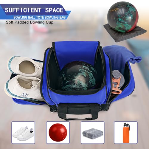 LARIPOP Bowling Ball Bag, Single Bowling Tote with Padded Ball Holder, Ventilated Shoe Pocket & Adjustable Shoulder Strap for Adult Bowlers Men Women - color: Black+Blue