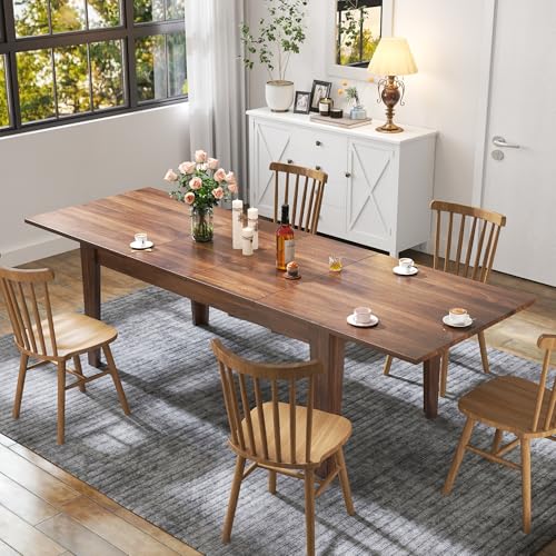 71"-106" Extendable Dining Table for 4-12 People, Space-Saving Extra Long Transformer Table with Extension Leaves Holder, Walnut - color: Walnut, style: 71" - 106.5" (4-12 People)
