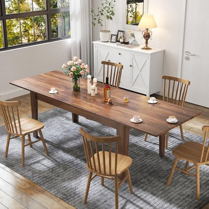 71"-106" Extendable Dining Table for 4-12 People, Space-Saving Extra Long Transformer Table with Extension Leaves Holder, Walnut - color: Walnut, style: 71" - 106.5" (4-12 People)