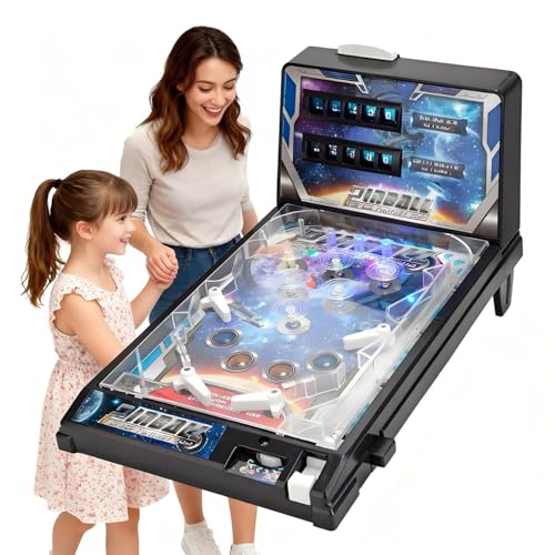 Arcade-Style Electronic Tabletop Pinball Machine - Retro Desktop Game with Lights Sounds | Home Pinball Toy for Kids Teens Adults | Gift for Birthday Christmas Party