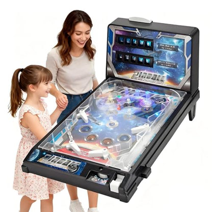 Arcade-Style Electronic Tabletop Pinball Machine - Retro Desktop Game with Lights Sounds | Home Pinball Toy for Kids Teens Adults | Gift for Birthday Christmas Party