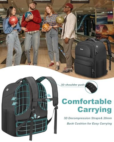 Bosynoy 2 Ball Bowling Backpack, Extra Large Bowling Ball Bag Totes with Protective Foam Padded, Accessory Pouch & Shoe Compartment Fits Up to Mens Size 16, Black