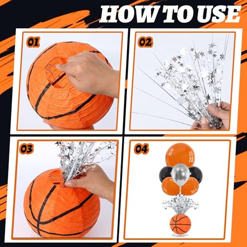 4 Sets Basketball Party Balloons Stand Kit Basketball Lanterns Table Centerpieces Sports Themed Balloons Stand Kit with Metallic Foil Spray for Men Boys Game Birthday Party Baby Shower - color: Basketball