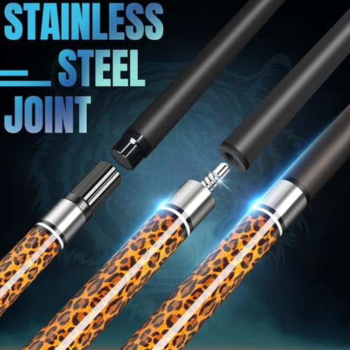 Carbon Fiber Pool Cue Stick 58" Professional Pool Sticks for Adults Full Carbon Technology Low Deflection Pool Cue Billiard Cues with 12.5mm Tip - color: Leopard Print