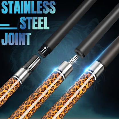 Carbon Fiber Pool Cue Stick 58" Professional Pool Sticks for Adults Full Carbon Technology Low Deflection Pool Cue Billiard Cues with 12.5mm Tip - color: Leopard Print