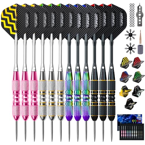 Turnart Darts Metal Tip Set - Steel Tip Darts Darts Set Professional Metal Darts 12 pcs 22/24 Grams Pro Dart Set with Stylish Case Aluminum Shafts Extra 9 Flights - color: Pink