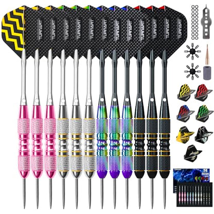 Turnart Darts Metal Tip Set - Steel Tip Darts Darts Set Professional Metal Darts 12 pcs 22/24 Grams Pro Dart Set with Stylish Case Aluminum Shafts Extra 9 Flights - color: Pink
