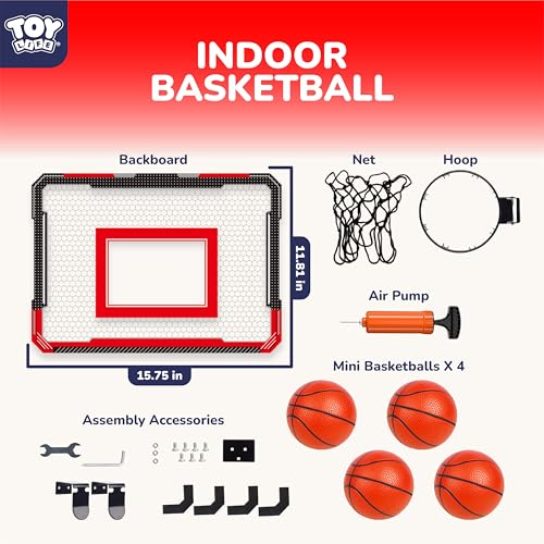 TOY Life Basketball Hoop Over The Door Basketball Hoop Room Office Mini Hoop Basketballs Hoop Indoor Kids Teens Adults Basketball Toy Basketball Goal with 4 Balls - color: Black-Classic