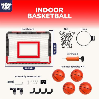 TOY Life Basketball Hoop Over The Door Basketball Hoop Room Office Mini Hoop Basketballs Hoop Indoor Kids Teens Adults Basketball Toy Basketball Goal with 4 Balls - color: Black-Classic
