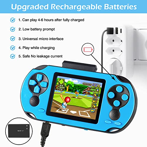 TaddToy 16 Bit Handheld Game for Kids Adults, 3.0'' Large Screen Preloaded 230 HD Classic Retro Video Games with USB Rechargeable Battery & 3 Game Cartridges for Birthday Gift for Kids 4-12 (Blue) - color: Blue
