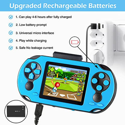 TaddToy 16 Bit Handheld Game for Kids Adults, 3.0'' Large Screen Preloaded 230 HD Classic Retro Video Games with USB Rechargeable Battery & 3 Game Cartridges for Birthday Gift for Kids 4-12 (Blue) - color: Blue