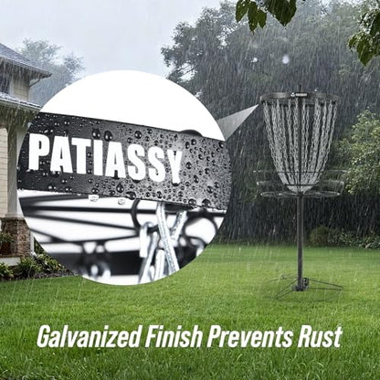 Disc Golf Basket with 24/12 Heavy Duty Chains, Disc Golf Target with Adjustable Height/Sound Reducer & Remote LED Light & Light Up Discs, Durable Practice Goal with Ground Stake for Backyard