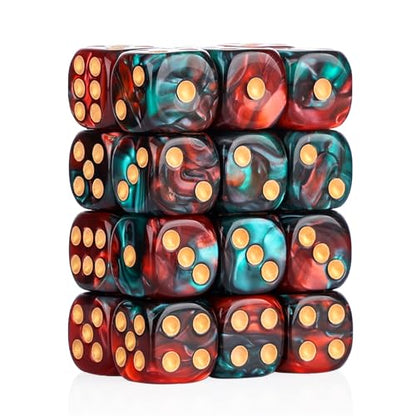 24 of Pack 16MM 6 Sided Dice Set,Two Colours D6 Game Dice Set, 6 Sided Standard Dices for Yahtzee, Bunco or Teaching Math,with Portable Dice Pouch(Red and Green) - color: 16mm Red and Green