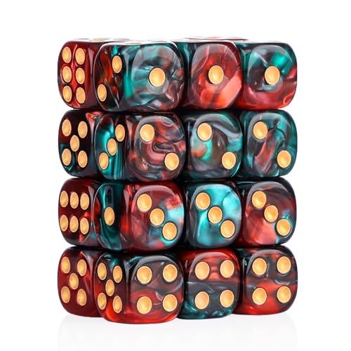 24 of Pack 16MM 6 Sided Dice Set,Two Colours D6 Game Dice Set, 6 Sided Standard Dices for Yahtzee, Bunco or Teaching Math,with Portable Dice Pouch(Red and Green) - color: 16mm Red and Green