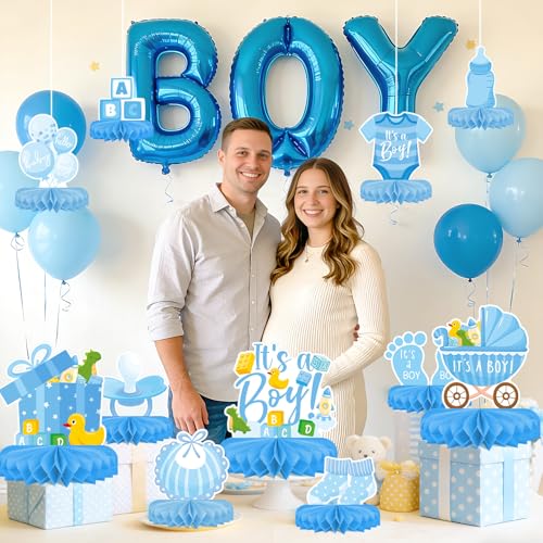 Boy Baby Shower Decorations Set - Kit with blue Honeycomb Centerpiece, Baby Reveal & Themed Table Decor for the Baby Boy Shower Decorations - style: Boy
