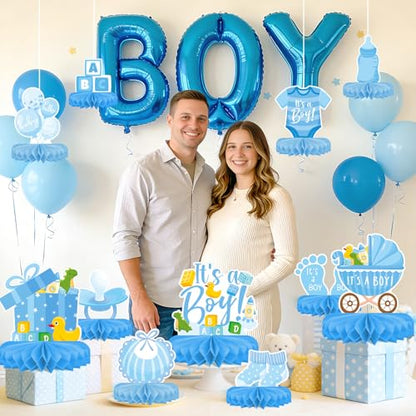 Boy Baby Shower Decorations Set - Kit with blue Honeycomb Centerpiece, Baby Reveal & Themed Table Decor for the Baby Boy Shower Decorations - style: Boy