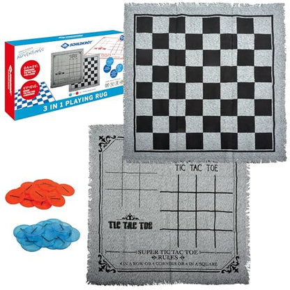 Schildkröt 3-in-1 Carpet, Women XXL Tic Tac Toe and 4-in-Line Rug with 24 Pieces, Beach Game, Garden or Park