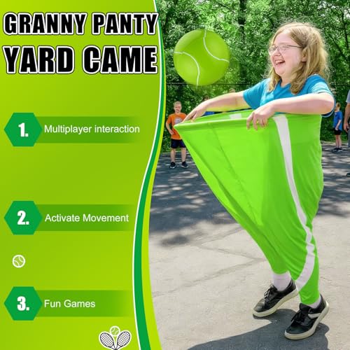 Jenaai Granny Pants Game Set Funny Outdoor Yard Games for Adults Giant Pants Toss Game with 12 Bouncy Balls 2 Pumps Backyard Lawn Party Games for Family Reunion BBQ Birthday - style: Tennis