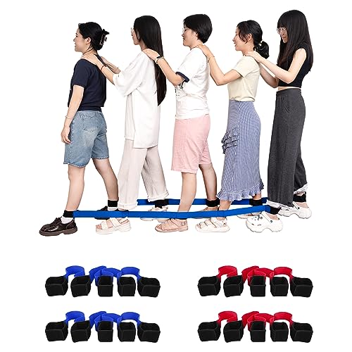 Three Legged Race Bands, 2 Sets, Team Building, 3 Legged Race Bands, Outdoor Party Group Game for Teenagers Adults, Cooperative Team Race for Birthday, Relay Race, Field Day, Backyard Activity Game - size: For 10 people（Red&Blue）