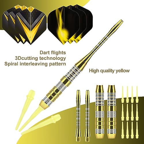 Soft Tip Darts Set 3 Aluminum Shaft Professional Darts Plastic Tip Sets 2BA Replacement Tips + Extra 3 Dart Flights 3 Replace Plastic Shafts for Electronic Dart Board - color: Yellow