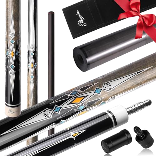 PODAYUDE Carbon Fiber Pool Cue, 12.5mm Tip Low Deflection Billiard Cue Sticks Pool Sticks, 58"" Pool Cues with Velvet Bag, 19-19.5oz (Grey)