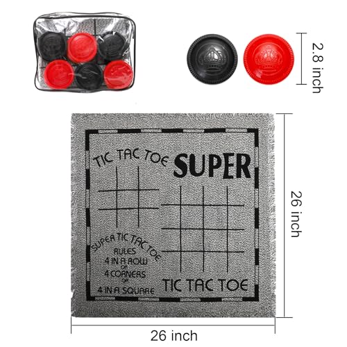 Yarlung Giant Checkers Set Tic Tac Toe Game with Reversible Rug, 3 in 1 Jumbo Checkers Game Board for Family Camping, Yard, Lawn Games, 2 Players