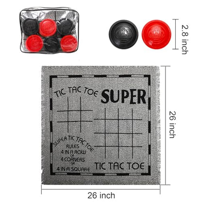 Yarlung Giant Checkers Set Tic Tac Toe Game with Reversible Rug, 3 in 1 Jumbo Checkers Game Board for Family Camping, Yard, Lawn Games, 2 Players