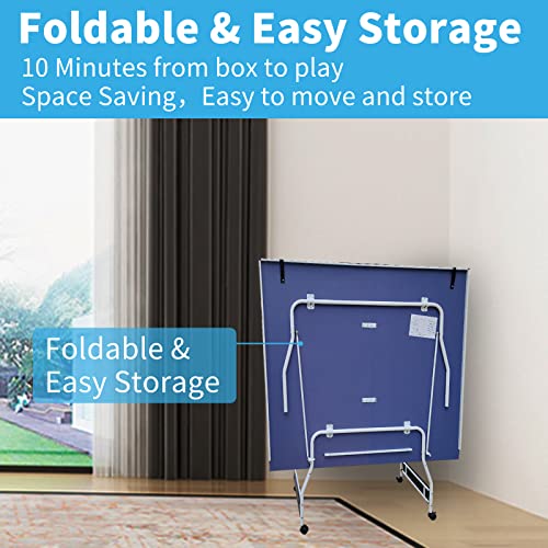 Table Tennis Table, 9 Ft Foldable & Portable Ping Pong Table Set with 2 Table Tennis Paddles, 3 Balls and Net for Indoor Outdoor Game