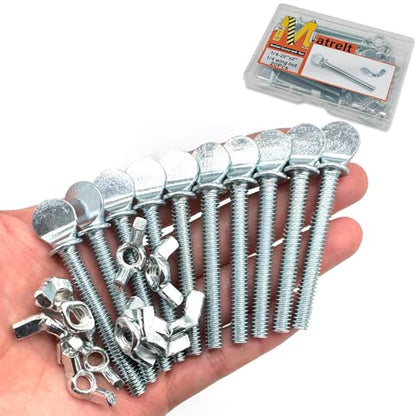 10 Sets 1/4"-20 x2 Thumb Screw Bolts and Wing Nut Kit Zinc Plated Finger Tight Racket Screw and Nut Tool-Free Racket & Sports Equipment Hardware Fitting Fastenings Assortment Kit - size: 10 Sets 1/4"-20 x2" ThumbScrews&WingNuts