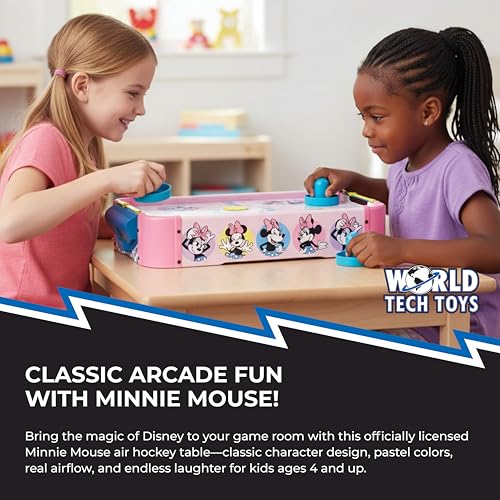 Disney Minnie Mouse Air Hockey Table for Kids - Wooden Tabletop Game with Puck, Pushers & Air Flow System - Disney Toys for Kids 4+