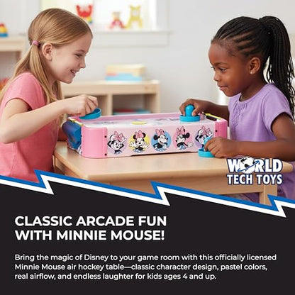 Disney Minnie Mouse Air Hockey Table for Kids - Wooden Tabletop Game with Puck, Pushers & Air Flow System - Disney Toys for Kids 4+