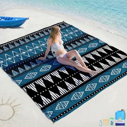 BYDOLL Beach Blanket Waterproof Sandproof Large Sand Free,78''X81''/10'X9' Oversized Sandless Lightweight Blanket Picnic Mat for Beach Travel Camping Hiking with Stakes - color: Boho, size: 78"X81"