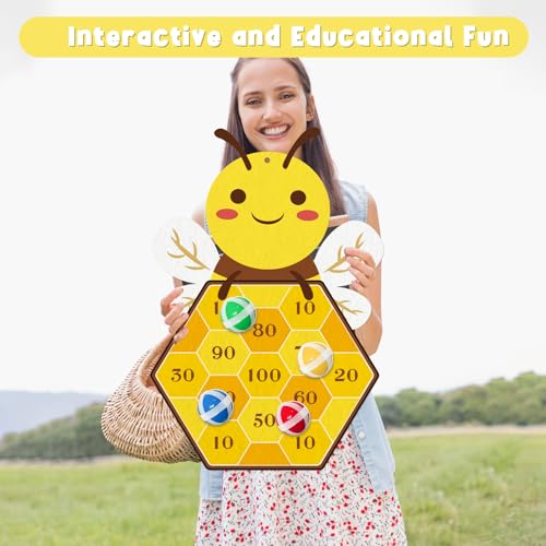 Yquqwn Bee Dart Game for Kids, Cute Bee Toss Game Includes 12 Sticky Balls and Hanging Hook for Birthday Party Games Family Gatherings Indoor Outdoor Activities Gifts