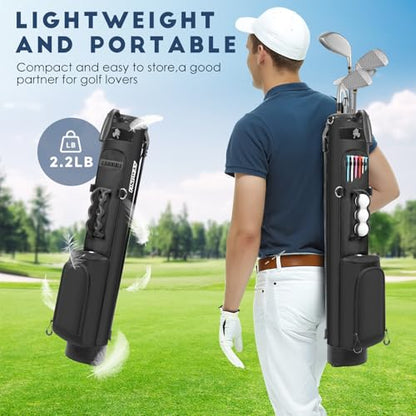 Findway Golf Stand Bag, Upgraded Par 3 Golf Bag Pitch n Putt Small Golf Bag with Ball Holder and Cooler Bag, Lightweight Golf Carry Bag for Men Women - color: Pure Black