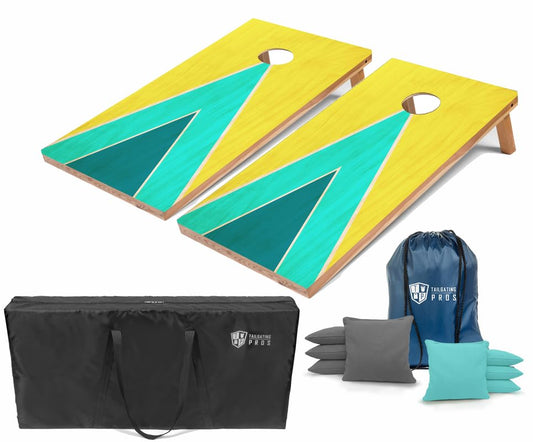 Tailgating Pros Regulation Cornhole Boards - 4'x2' Lightweight Wooden Retro and Classic Themed Cornhole Game w/Carrying Case & Set of 8 Corn Hole Bean Bags w/Tote - color: Colorful Triangle