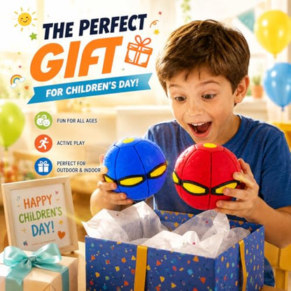 2 Pack LED Light Up 6-Lights Magic Bouncing Ball Toy, Transforming Flying Disc Ball, Pop-Up Rebound Ball, Outdoor Toss & Catch Interactive Sports Game for Backyard Play