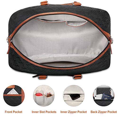 Weekender Bag for Women, Large Overnight Bag Canvas Travel Duffel Bag Carry On Tote with Shoe Compartment 21" 3Pcs Set - color: A12-brown+black
