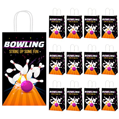 chiazllta 12 Pieces Bowling Party Gift Treat Bag Bowling Ball Candy Goodie Favor Bags with Handle for Bowling Theme Birthday Party Baby Shower Favors Supplies - style: Bowling Ball