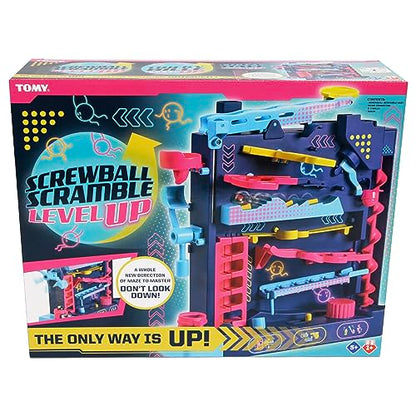TOMY Screwball Scramble Level Up Marble Maze - Vertical Beat-The-Clock Marble Run Game - Skill & Dexterity Challenge - 1–4 Players - Ages 5+ - style: Screwball Scramble Level Up