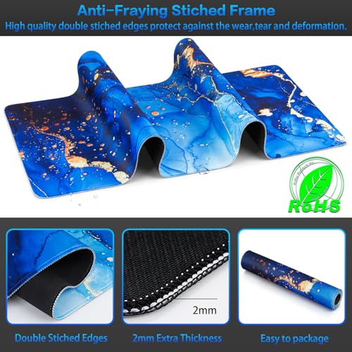 Canjoy Gaming Mouse Pad, 31.5x15.7inch Large Extended Mousepad Big Computer Desk Mat for Keyboard and Mouse Full Desk Mouse Mat with Non-Slip & Rubber Base - color: Blue Marble
