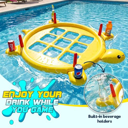 2 in 1 Pool Toys Games Set Inflatable Tic Tac Toe with Cup Holder, Ring Toss, Tug of War Rope for Kids and Adults, Outdoor Field Day Birthday Party Yard Backyard Camping Picnic Easter Games