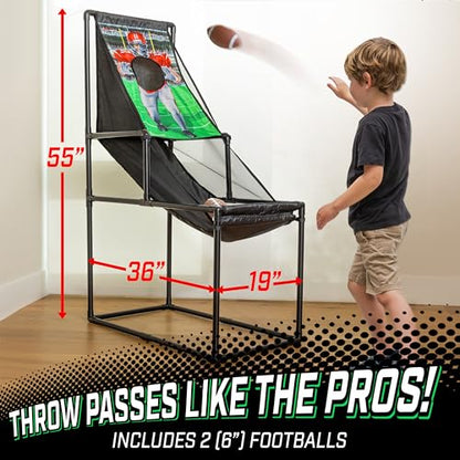 GoSports 2 in 1 Basketball and Football Toss Arcade Game for Kids Ages 3 to 8 Indoor and Outdoor Sports Toy with Hoop, Target, Balls & Pump for Backyard and Playroom Fun