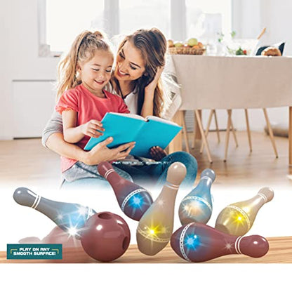 Naroote Exciting Bowling Game for Children with Lighting Function, Includes 6 Bowling Pins and 1 Ball, Improves Motor Skills and Coordination, Excellent for Boys Girls, Suitable for All Ages (4PCS
